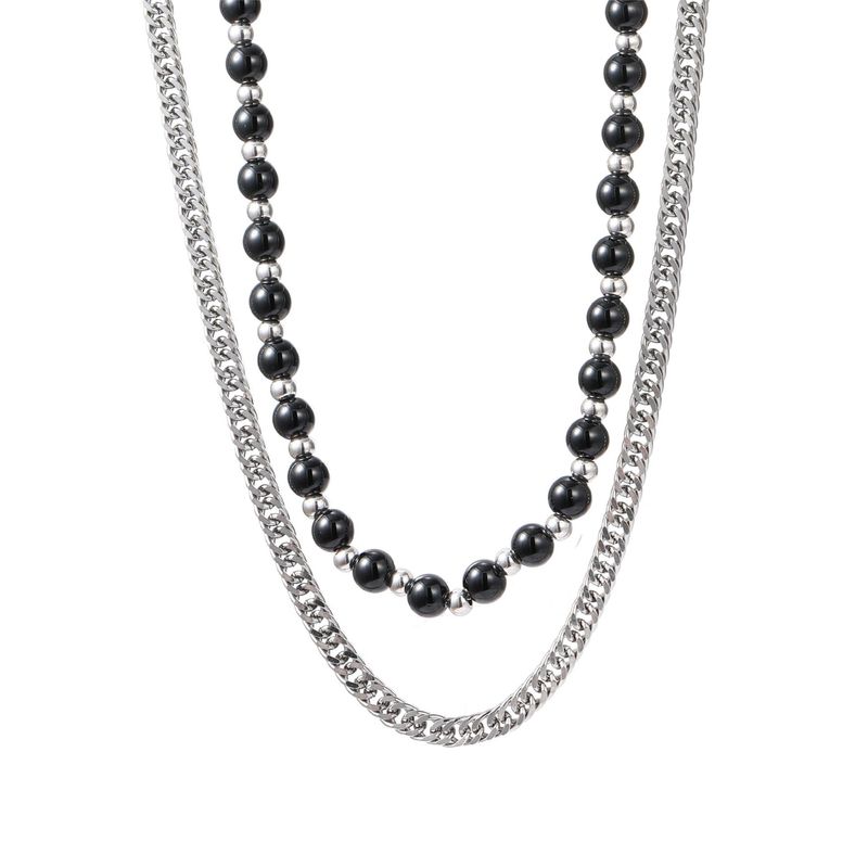 Hip Hop Trendy Doppelschicht-Perlenkette für Männer und Frauen Ins Cold Style Design Persönlichkeit Halskette Paar Accessoires_voghion.com