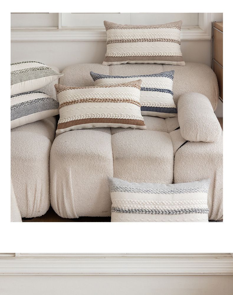 Braided Stripe Throw Pillow Cover Set – Modern Minimalist Woven Cushion Cases For Sofa & Bed, 30x50cm Poly-Cotton Blend Decorative Pillow Covers_voghion.com