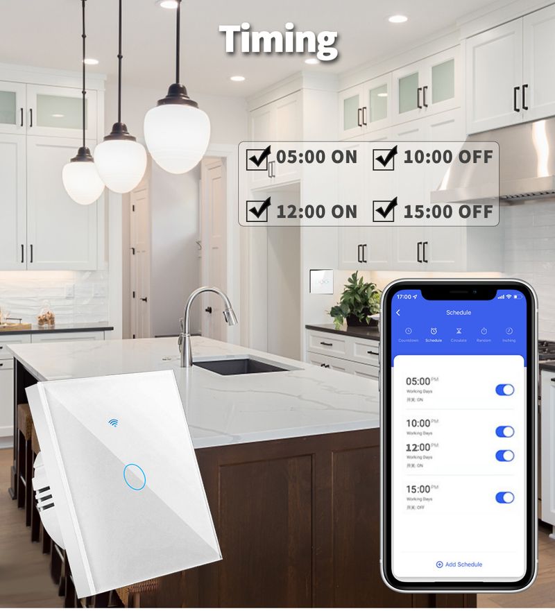 Smart Touch-afbryder Tuya Wifi-vægafbryder Alexa til belysning 1/2/3-gang 433Mhz 220V/110V uden neutral Google Home_voghion.com