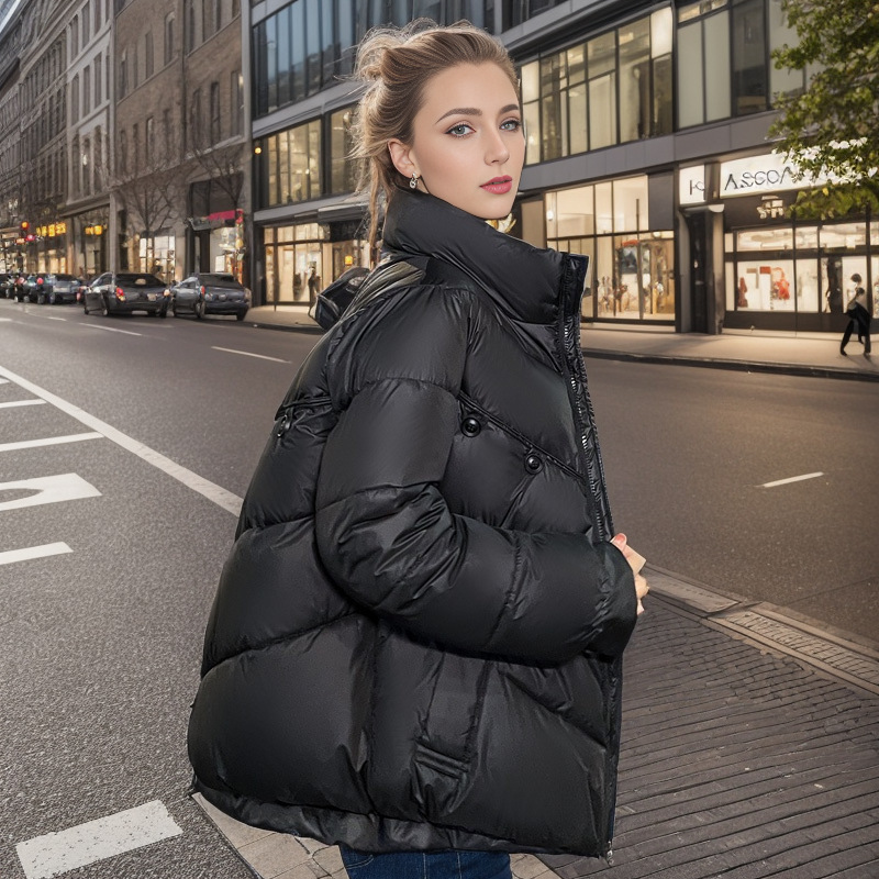 Women's short Warm jacket jacket women's winter new stand-up collar loose with a bun coat_voghion.com
