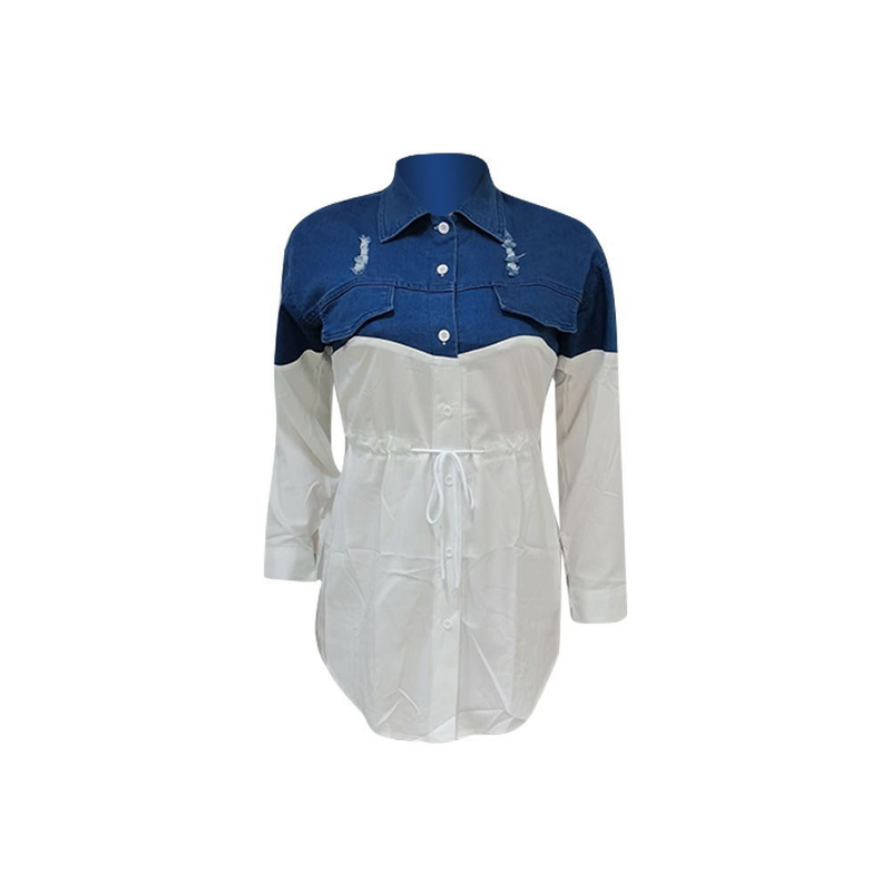 Moda femminile Camicia in denim alla moda con gonna slim fit allacciata_voghion.com