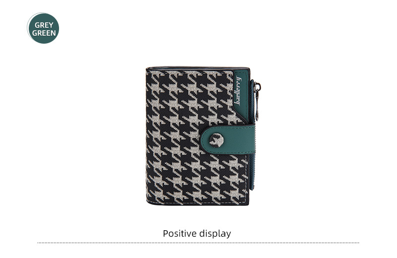 Baellerry Ny Pung Dame Kort Koreansk Stil Houndstooth Kontrast Multi-kort Lynlås Møntpung Korttaske_voghion.com