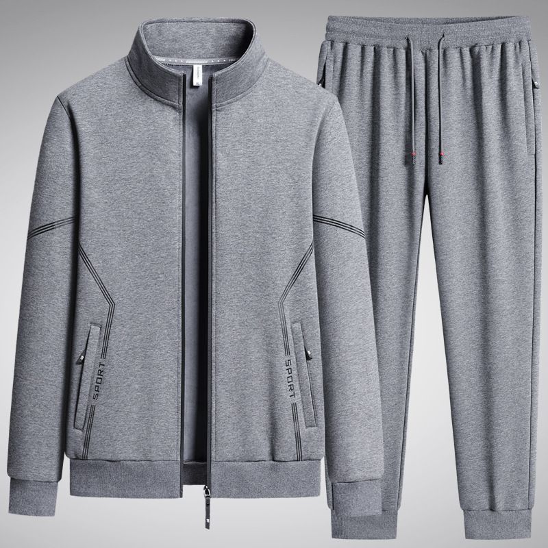 Conjunto deportivo informal de cuello alto para hombre, primavera y otoño de 2025, cárdigan holgado y cómodo de talla grande, conjunto de dos piezas_voghion.com