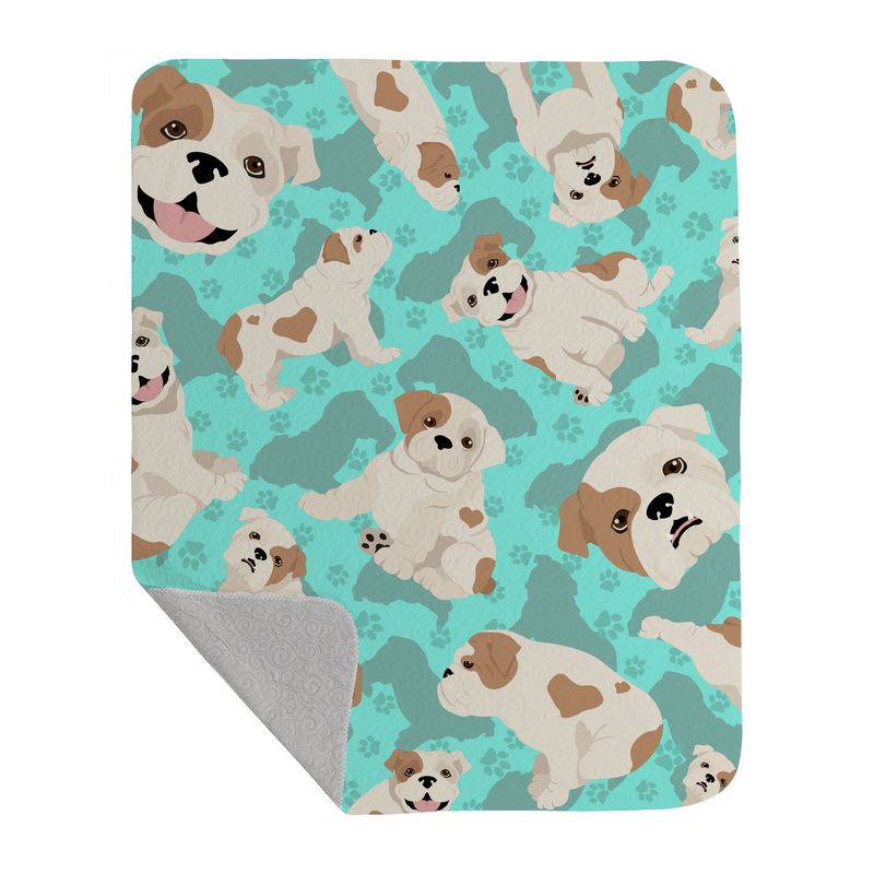 Piebald English Bulldog Quilted Blanket 50x60 Artwork Pattern Quilted Throw Blanket for Bed, Couch, Sofa, Soft and Lightweight_voghion.com
