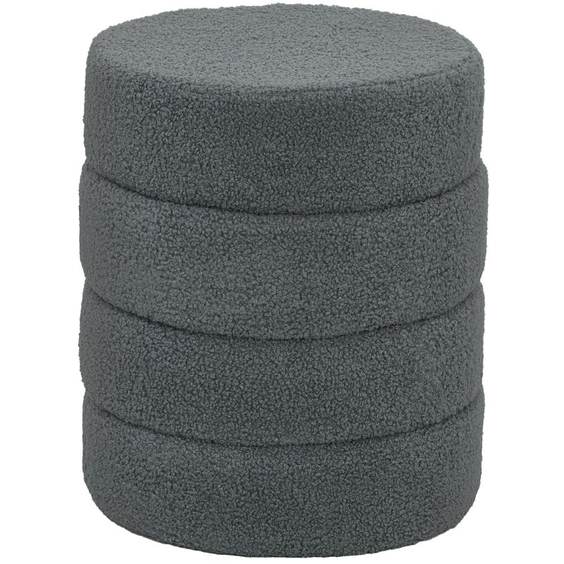 Runder Sitzhocker Aus Teddyfleece, Belastbar Bis 120 Kg, Ø40x45 Cm, Dunkelgrau_voghion.com