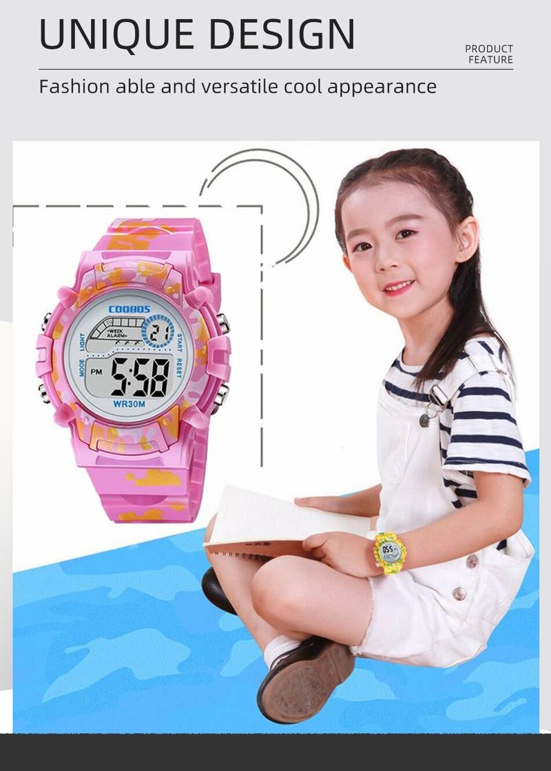 2024 Jungen Sport Militär Kinder Digitaluhren Student Kinderuhr Mode Leuchtende LED Alarm Camouflage Mädchen Uhr_voghion.com