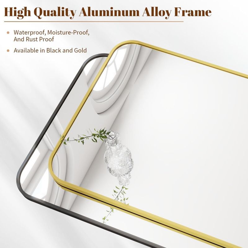 Wall-mounted Makeup Mirror Round Corner Square Wall-mounted Decorative Mirror Aluminum Frame Bedroom Bathroom Creative Dressing Mirror Bath Mirror Gold/black_voghion.com
