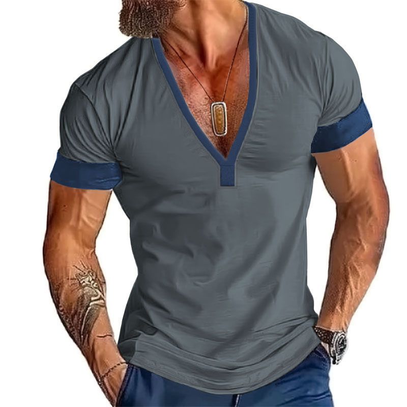 Instagram 2024 Saldi Estivi Maglietta Casual da Uomo a Maniche Corte con Scollo a V e Grandi Righe_voghion.com
