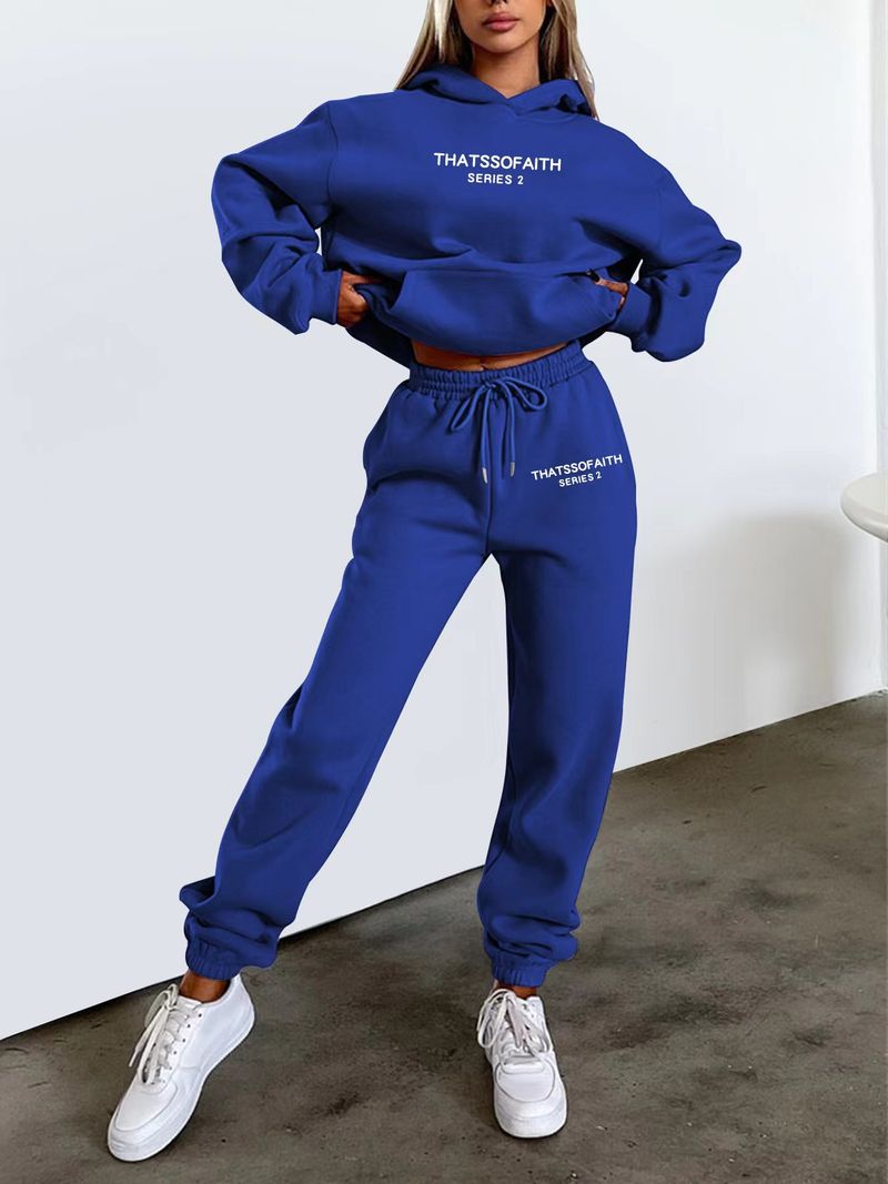 Felpa con cappuccio e stampa di lettere da donna, alla moda, casual, in pile, pantaloni, tuta_voghion.com