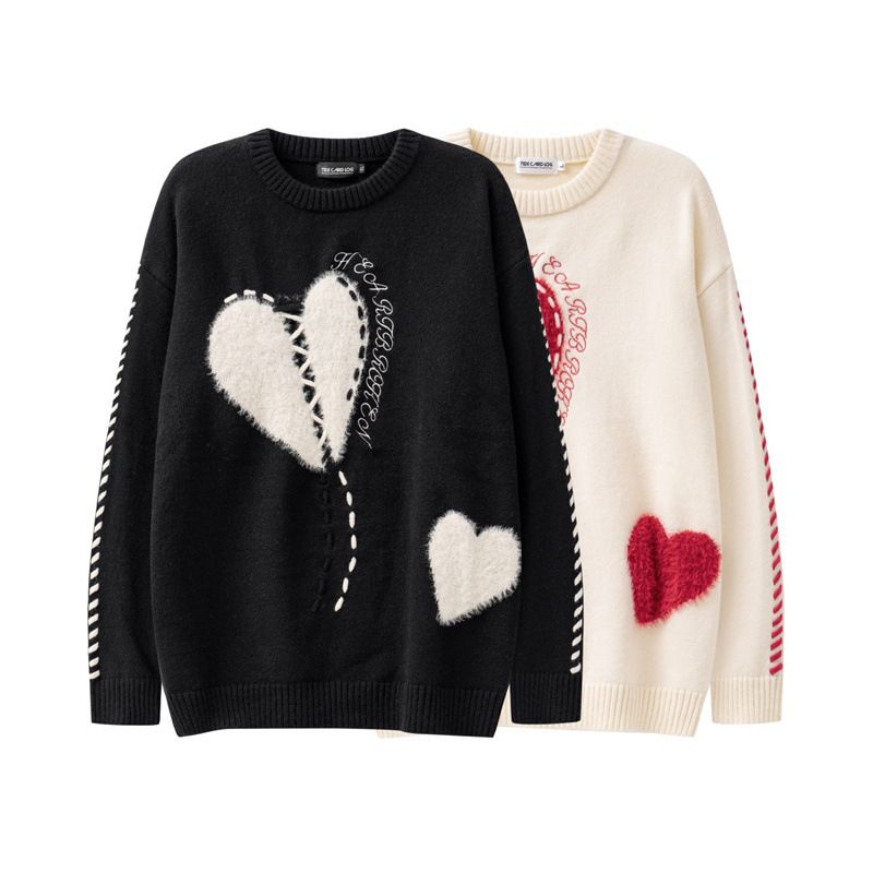 Vêtements pour hommes automne et hiver nouveau pull brodé en serviette d'amour hommes et femmes pull tricoté décontracté à manches longues en vrac col rond_voghion.com