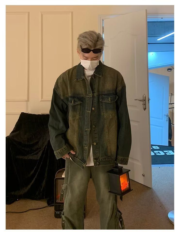 Vintage Washed Denim Jacket For Men & Women - Relaxed Fit Unisex Coat With Classic Collar & Side Pockets (M-3XL, Retro Color)_voghion.com