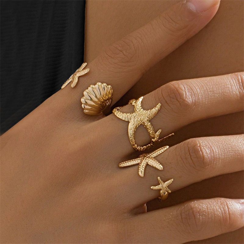 Ocean Beach Vacation Style Summer Starfish Sun Irregular Set Niche Personality High-end Ring For Women_voghion.com