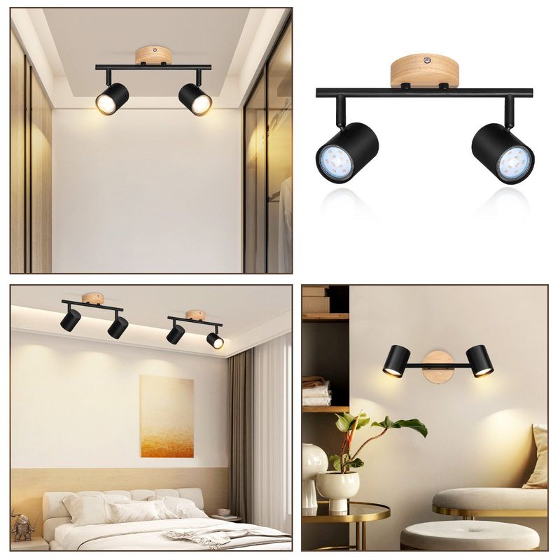 Glitzerlife Deckenstrahler 2 Flammig Deckenlampe Holz - Deckenleuchte Weiß GU10 Schwenkbar 350° Max.25w Modern Innen Holzoptik Strahler Für Wohnzimmer Flur_voghion.com