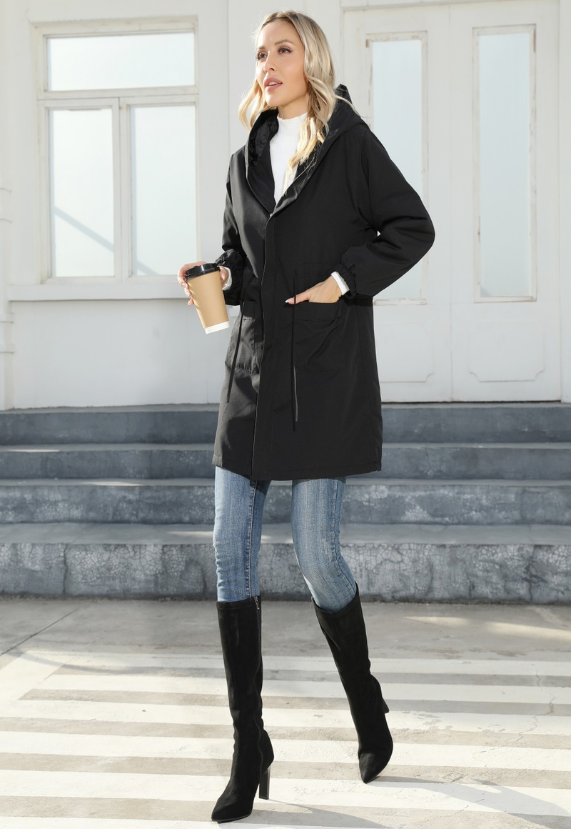 Women's cross-border large size women's hooded plus velvet windbreaker mid-length coat spring and autumn new style jacket for women_voghion.com