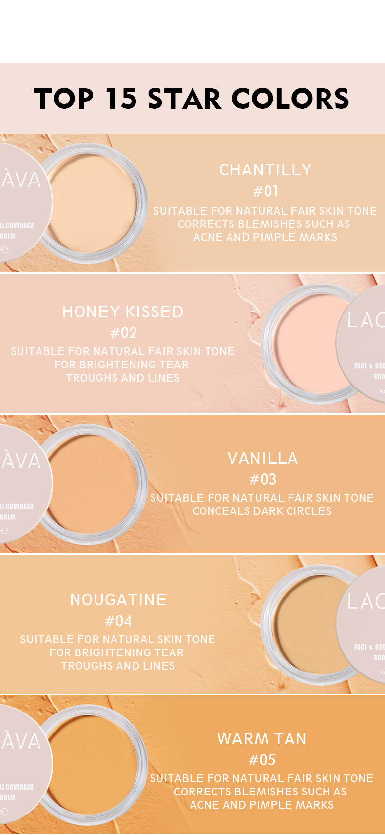 LACHAVA Periorbitale Augenringe, langanhaltender, nicht klebender Puder, 15-Farben-Concealer, Grundierungs-Make-up_voghion.com