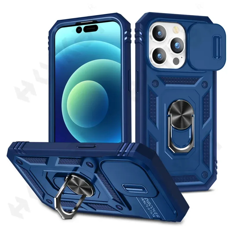 Case For 16 Iphone 15 Max 14 Pro 13 12 11 Slide Camera Heavy Duty Build In 360 Degree Rotate Kickstand Cover_voghion.com