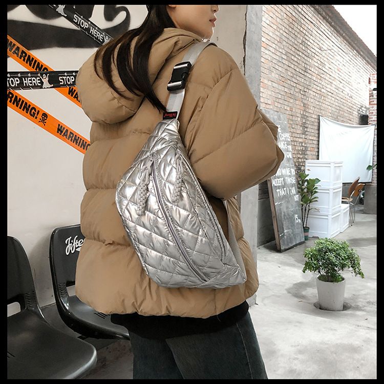 Winter New Women's Waist Bag Large Capacity Cotton Coat Crossbody Bag Fashion Waist Bag Diamond Embroidery Couple Chest Bag_voghion.com