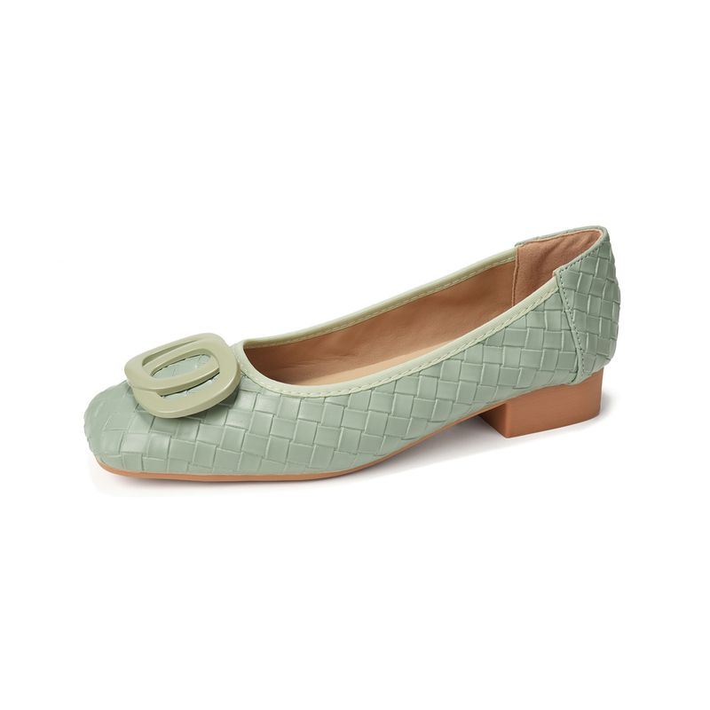 French Light Mouth Single Shoes Women's Thick Heel With Skirt Square Head One Pedal Woven Grandma Shoes_voghion.com