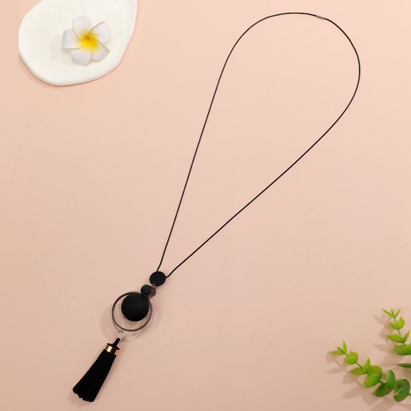 Fashion Boho Retro Long Sweater Necklace with Black Tassel Pendant for Women Fashion Jewelry_voghion.com
