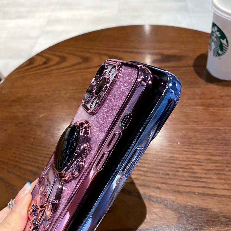 Étui de luxe pliable avec support d'astronaute, étui plaqué à paillettes pour IPhone 14 13 12 11 Pro Max Mini XS XR X 7 8 Plus SE 2020_voghion.com