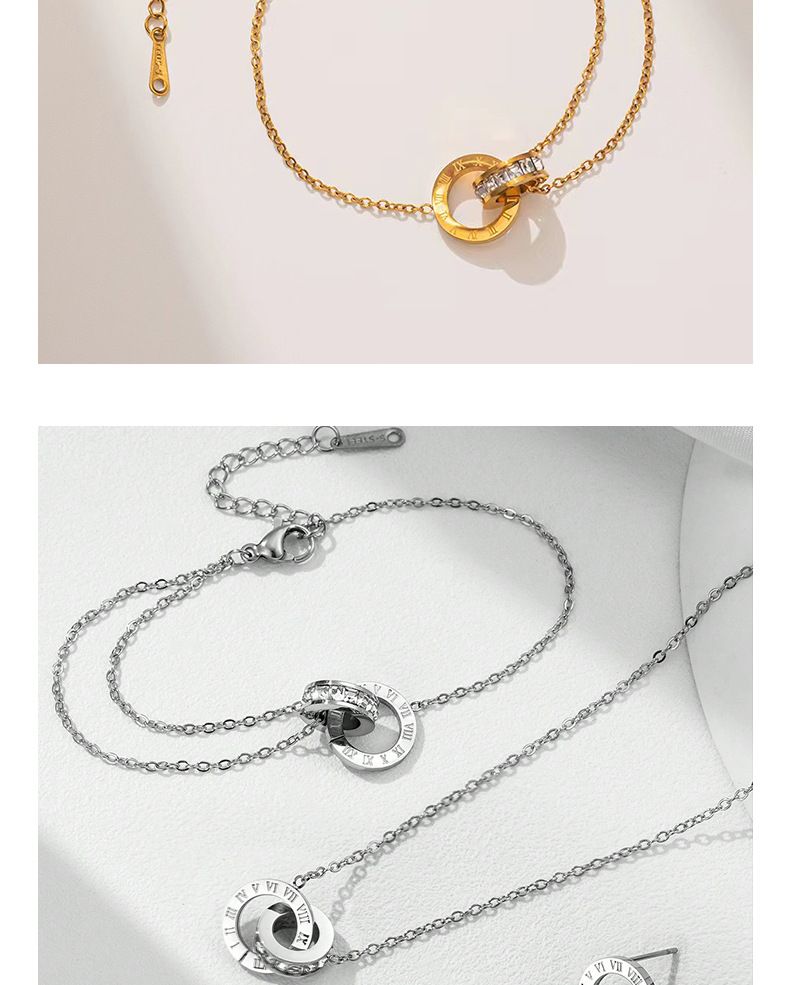 Fashion Roman Micro Dia Double Ring Bracelet Simple Light Niche Design Clavicle Chain Earrings Set_voghion.com