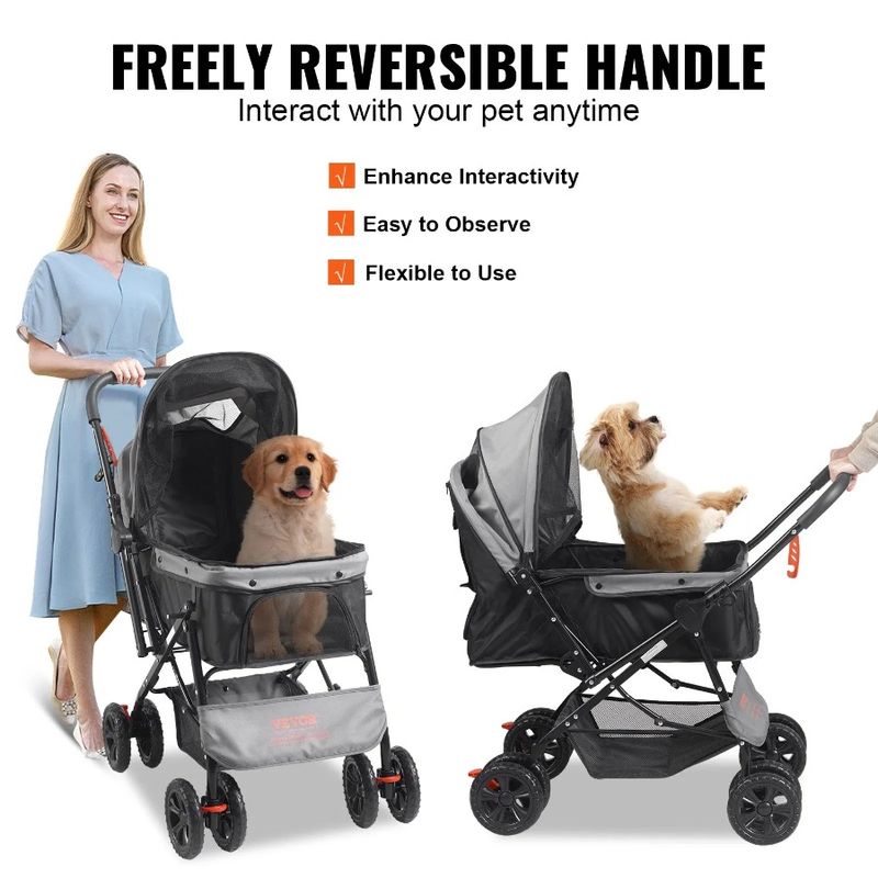 Weight Rotate Handlebar With Capacity 44lbs Brakes Stroller Wheels Stroller Puppy B Dog Stroller Reversible Storage Pet With 4_voghion.com