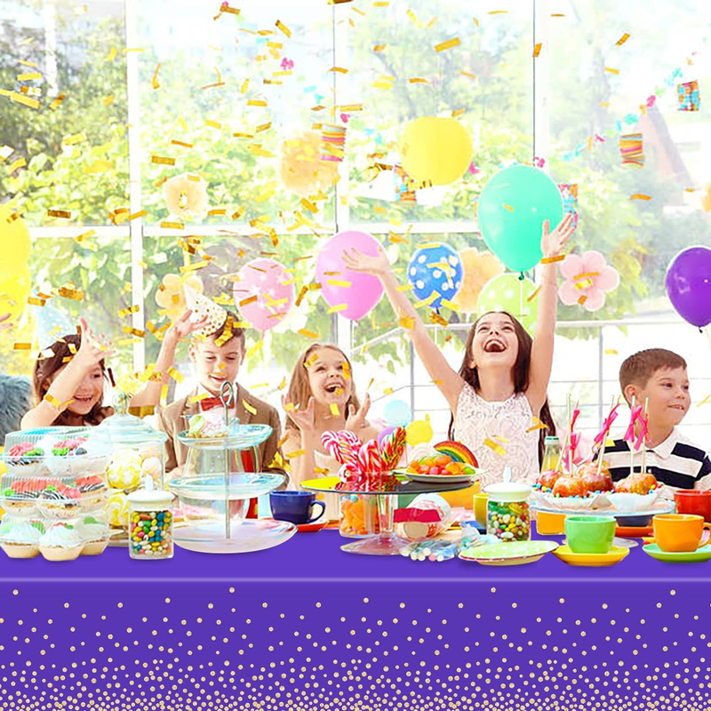 Tovaglie di plastica usa e getta viola e oro da 2 pezzi per tavolo rettangolare da 8', 54 x 108 pollici_voghion.com