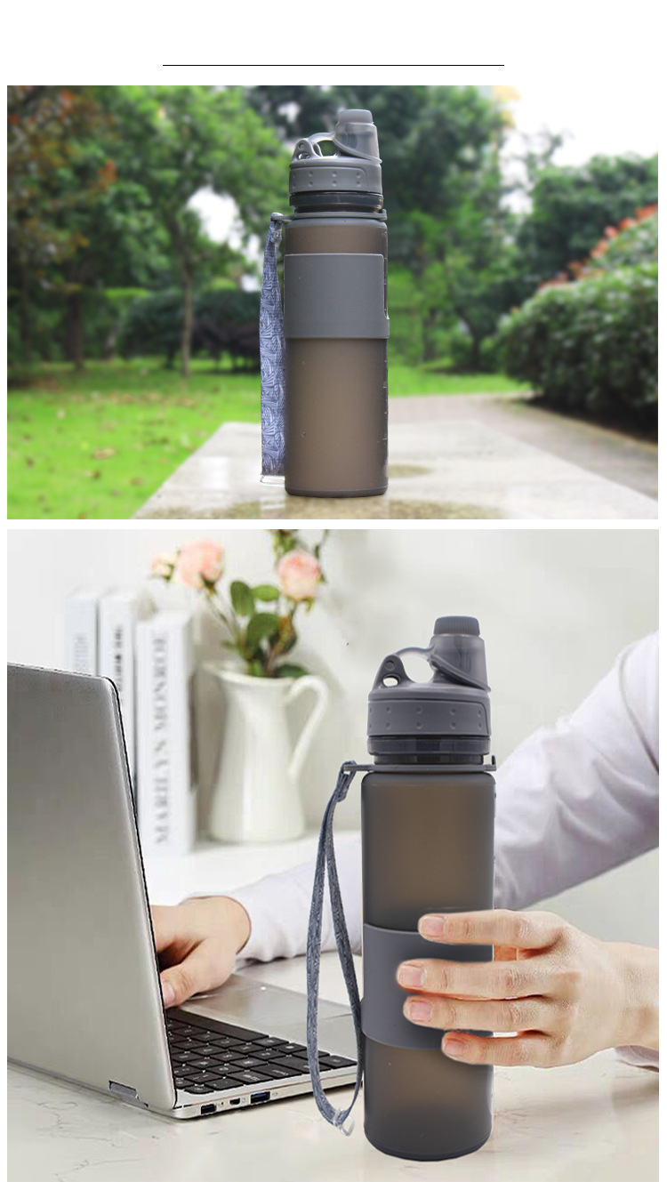 Large capacity rotary lid sealed kettle silicone folding outdoor water bottle mountaineering daily necessities_voghion.com