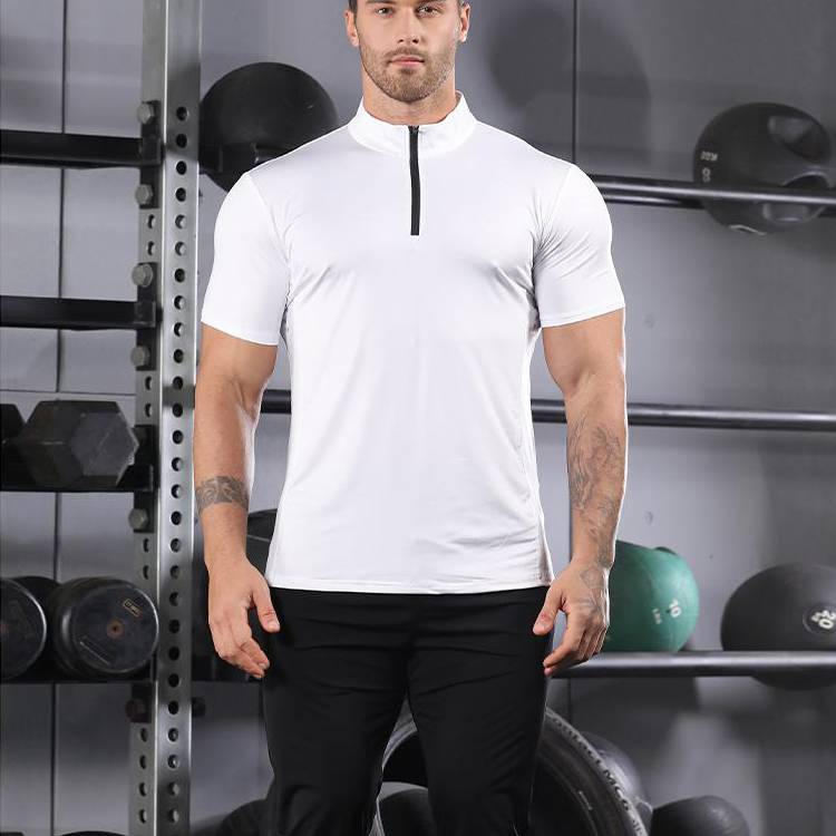 T-shirt d'entraînement à manches courtes d'été, randonnée et cyclisme pour hommes, col rond, coupe ajustée, fitness respirant, course à pied, sport, vêtements à séchage rapide_voghion.com