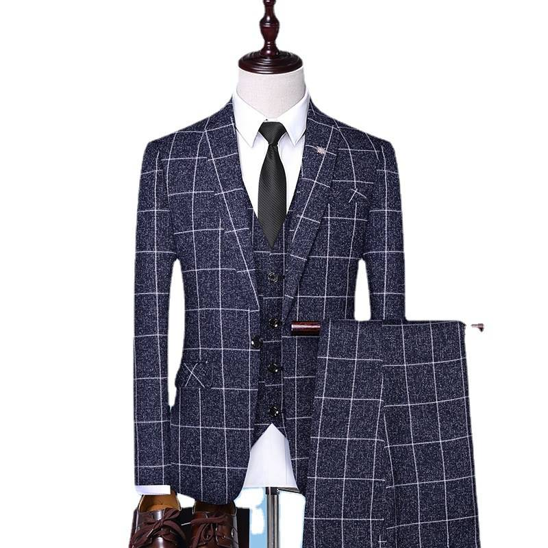 Vestă bărbătească, costum din trei piese, costum de afaceri casual în carouri, rochie de mireasă cu un nasture_voghion.com