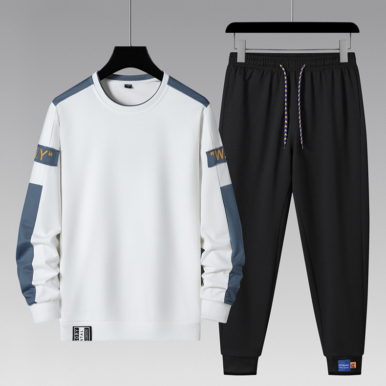 Herrenbekleidung Herren-Freizeitsportanzug, langärmelige Hose, zweiteiliger Anzug, Nähte in Kontrastfarbe, Herren-Sweatshirt, Rundhals-T-Shirt_voghion.com