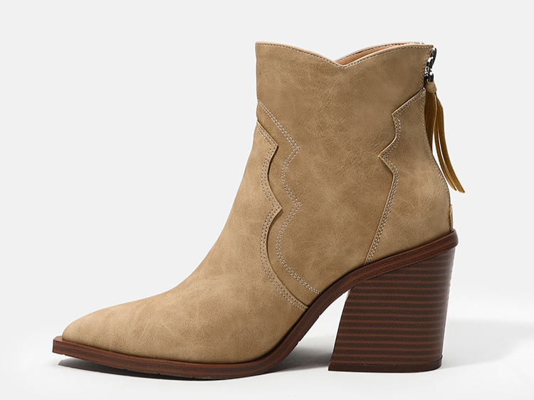 Women's Boots - Pointed Toe Chunky Heel Ankle Boots With Zipper | Stylish Bare Booties For Casual & Office_voghion.com