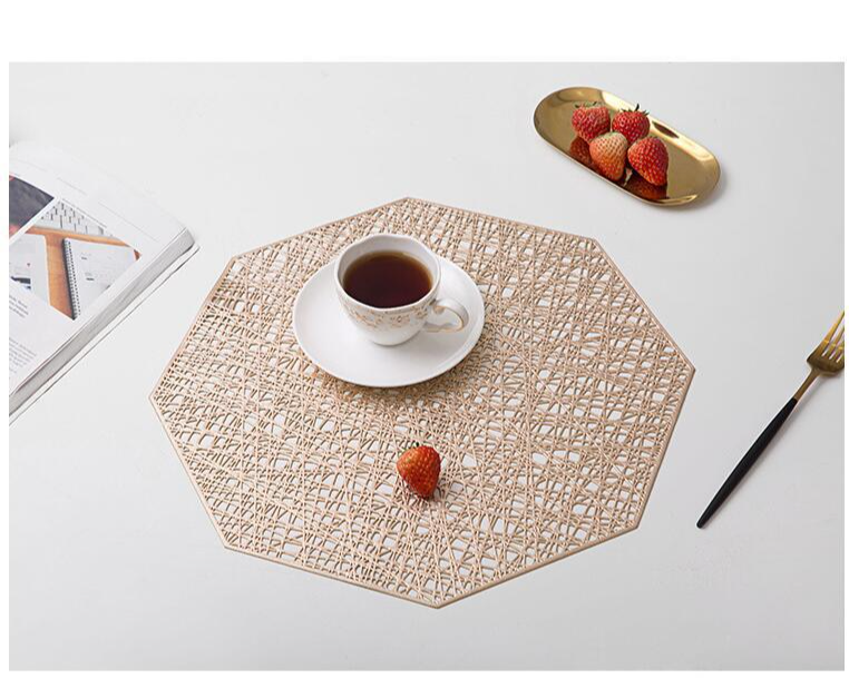 PVC Amerikan Servis Matı Düz Renkli İçi Boş Sekizgen Batı Amerikan Servis Matı Yaratıcı Yalıtım Pedi Basit Ev Kaymaz Kase Matı_voghion.com