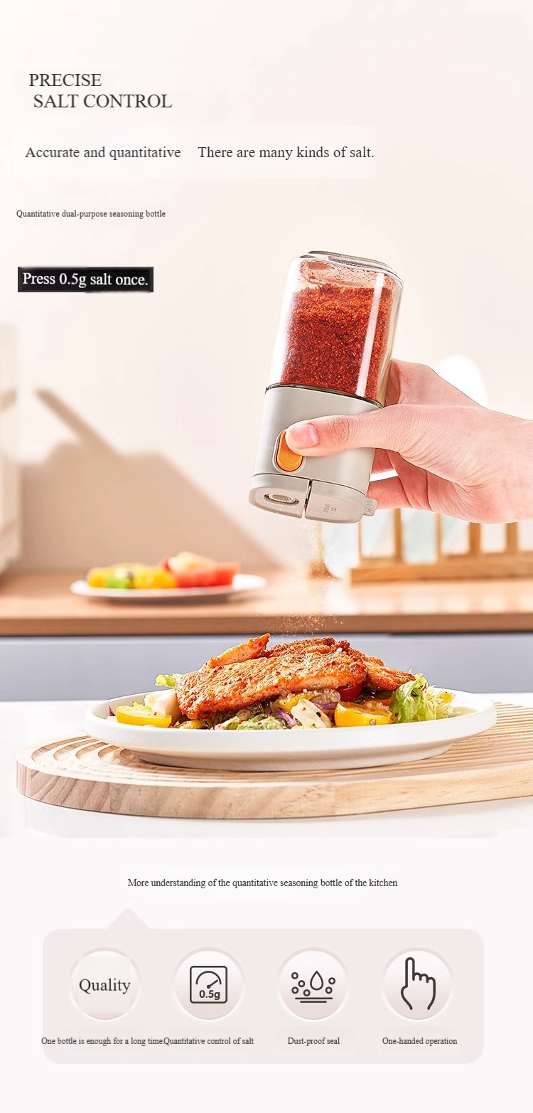 Precision Salt Dispenser - Glass Spice Jar With Measuring Spoon, Airtight & Moisture-Proof Design For Kitchen_voghion.com
