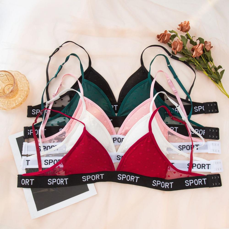 Women's Clothing Sexy Lace Letter Triangle Cup Underwear Without Steel Ring Fashionable Gathered Suit Heart Shaped Breathable Underwear_voghion.com