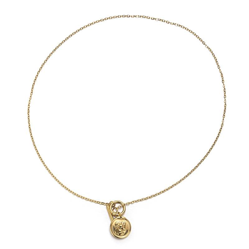 Collier avec pendentif carré et rond en laiton plaqué or, style rétro, exquis, pour femme, collier avec tête humaine, tendance et polyvalente_voghion.com