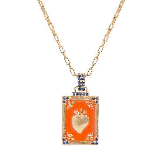Collana con ciondolo a forma di carta dei tarocchi geometrica vintage da uomo con goccia a forma di cuore in smalto colorato, placcata in oro per una lucentezza duratura, lunghezza regolabile_voghion.com