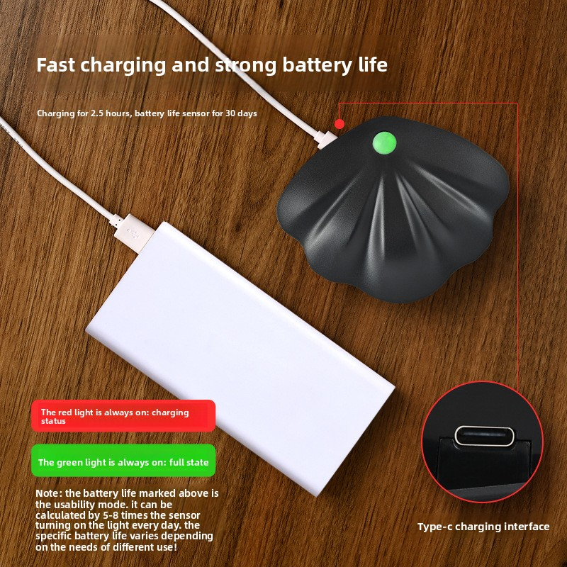 Intelligentes LED-Nachtlicht mit Bewegungssensor und magnetischer Halterung – wiederaufladbar, CE-zertifiziert, ABS-Gehäuse, 3-farbig einstellbar, patentiertes Design: Muschelform_voghion.com