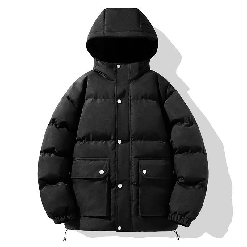 Übergroße Pufferjacke mit Kapuze und Druckdesign für Herren, dicker Wintermantel für die Freizeit (Schwarz, Schwarz bedruckt, Braun, Blau)_voghion.com