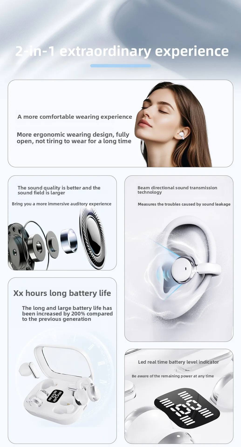 New Q10 Wireless Bluetooth Earbuds - OWS Clip-On Sports Headphones With Noise Cancellation & Ultra-Long Battery Life_voghion.com