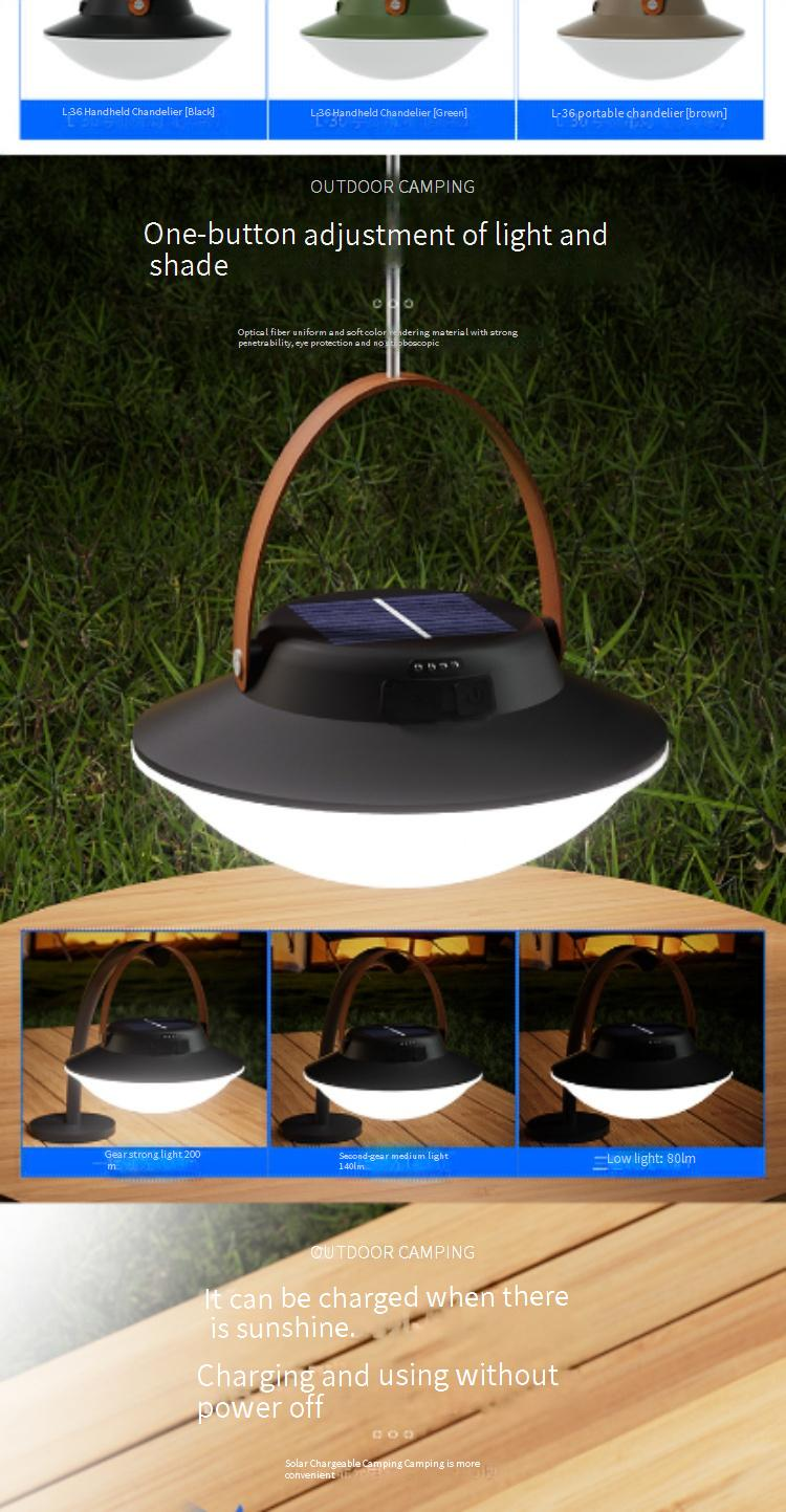 Lanterna LED Solar Portátil para Acampamento - Luz Portátil à Prova D'água para Áreas Externas, Emergência e Banca de Mercado_voghion.com