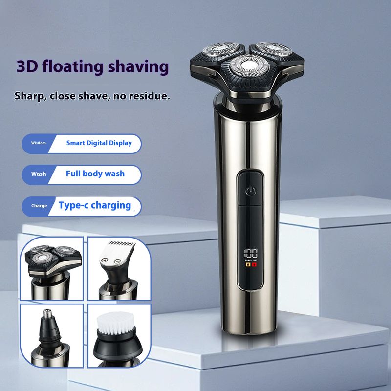 Multi-Function Electric Shaver For Men – 3D Floating Heads, 2H Runtime, Type-C Fast Charge, Waterproof & LED Display (Gunmetal/Gradient Gray/White)_voghion.com