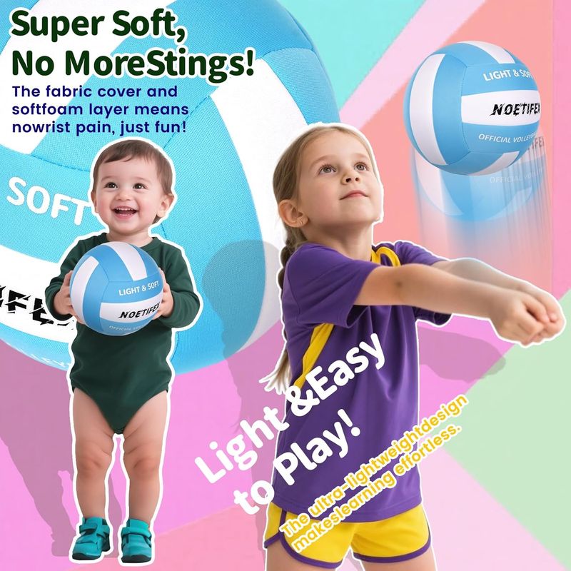 Soft Volleyball-Super Soft Fabric Light Volleyball For Indoor Practice Safe And Quiet Kids Youth Beginners House Yard Training Practice Game(Deflated)_voghion.com