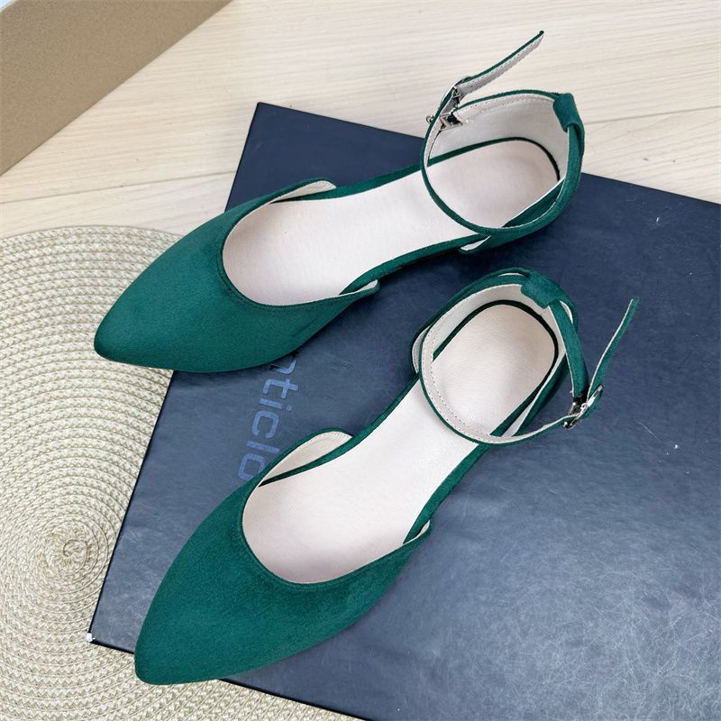 Women's Pointed - Toe Ankle Strap Flats - Elegant Low - Heel Dress Shoes Solid Color Suede-like Leather_voghion.com