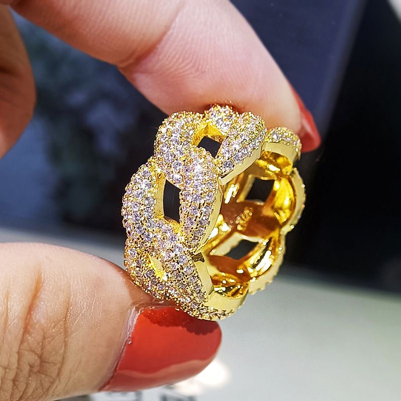 NYUK Anello a catena cubana con zircone, stile hip-hop lucido, unisex, per coppia di ballerini di strada_voghion.com