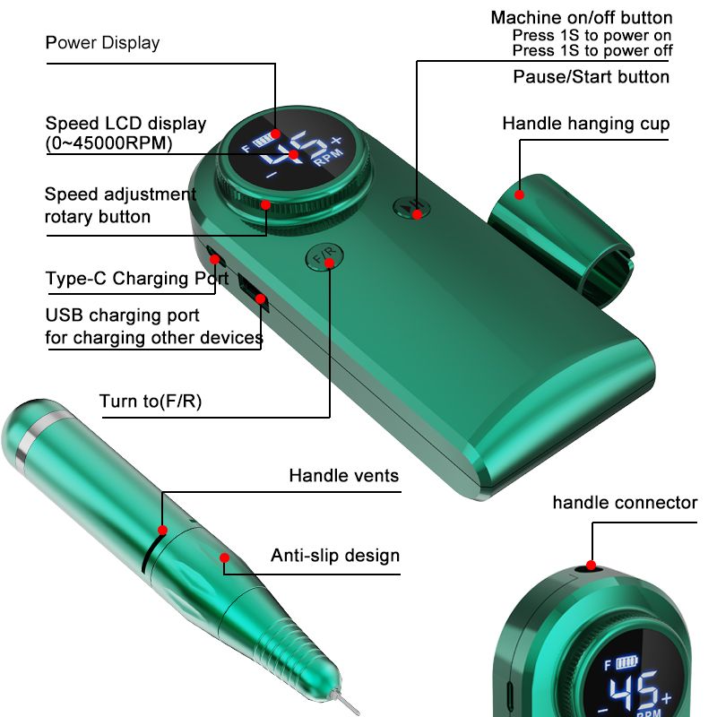 45000 U/min Elektrischer Nagelbohrer Professionelle Maniküremaschine Wiederaufladbares Nagelschleifer-Set Tragbares Nagelpolierer-Gerät_voghion.com