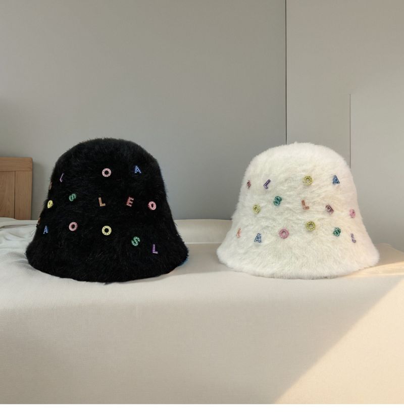 Blend Fur Bucket Hat Temperament Fisherman Hat Female High Grade Rabbit Fur Face Small Basin Hat Black And White Autumn And Winter Warm Hat_voghion.com