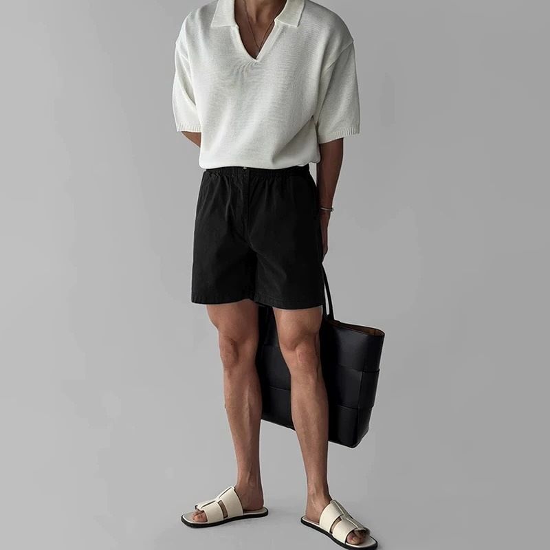 Pantaloni casual a quattro punte sottili, pantaloni casual da pendolarismo, pantaloni a gamba larga, pantaloni dritti bianchi con elastico in vita da uomo_voghion.com