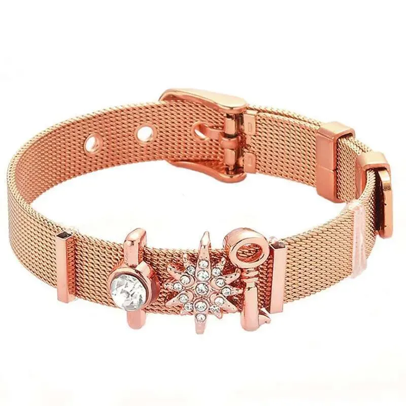 Fashion Stainless Steel For Woman Men Mesh Set Crystal Heart Anchor Charm Fine Bracelet Bangle Female Lover_voghion.com