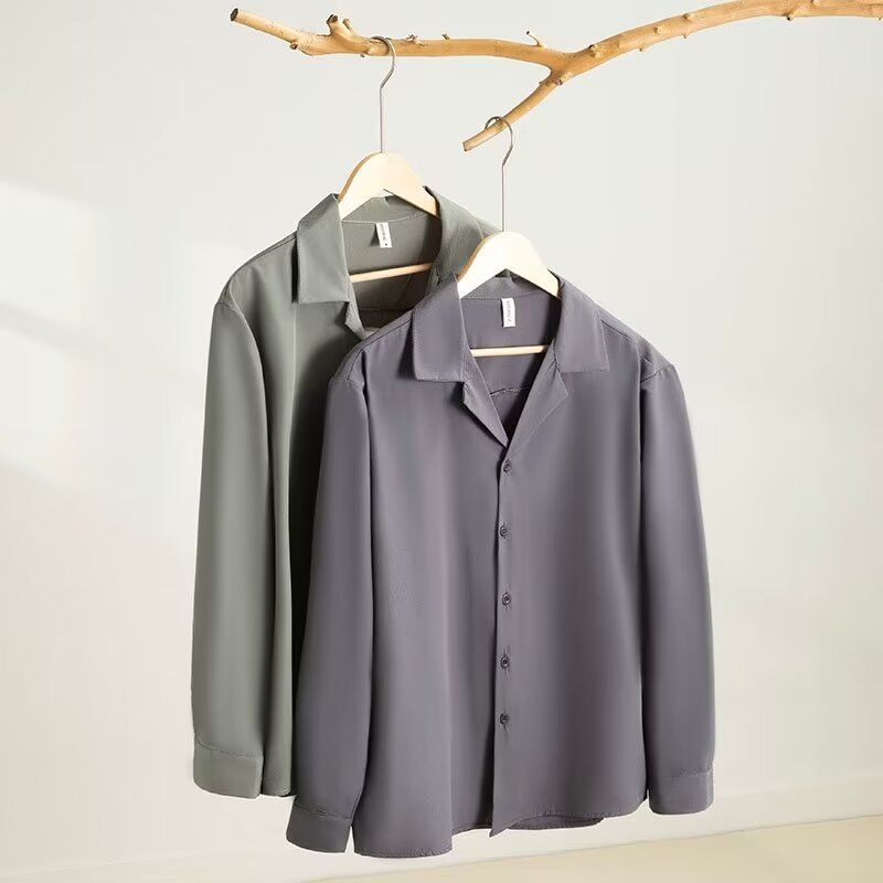 CT Long Sleeve For Men, Spring And Autumn Korean Style, Trendy Solid Color Shirt, Slim Fit, Plus Size, Office Work_voghion.com